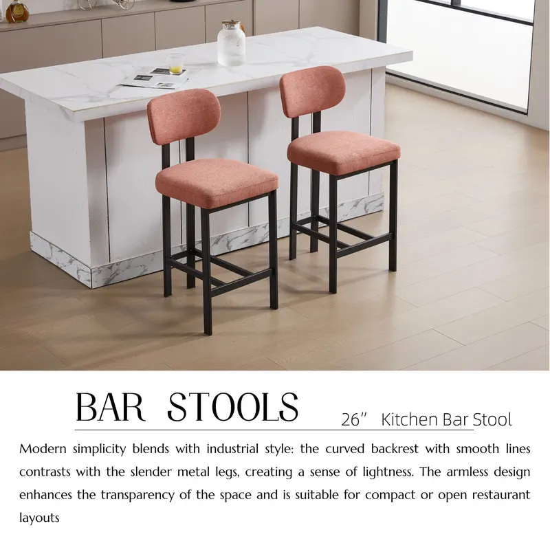 Bar Stools Set of 2 — 26 Inch Modern Upholstered Fabric Counter — photo 4