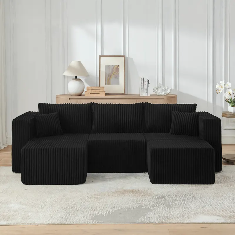 Compact Modular Sectional — Compressed Corduroy Sofa with Modern — photo 3