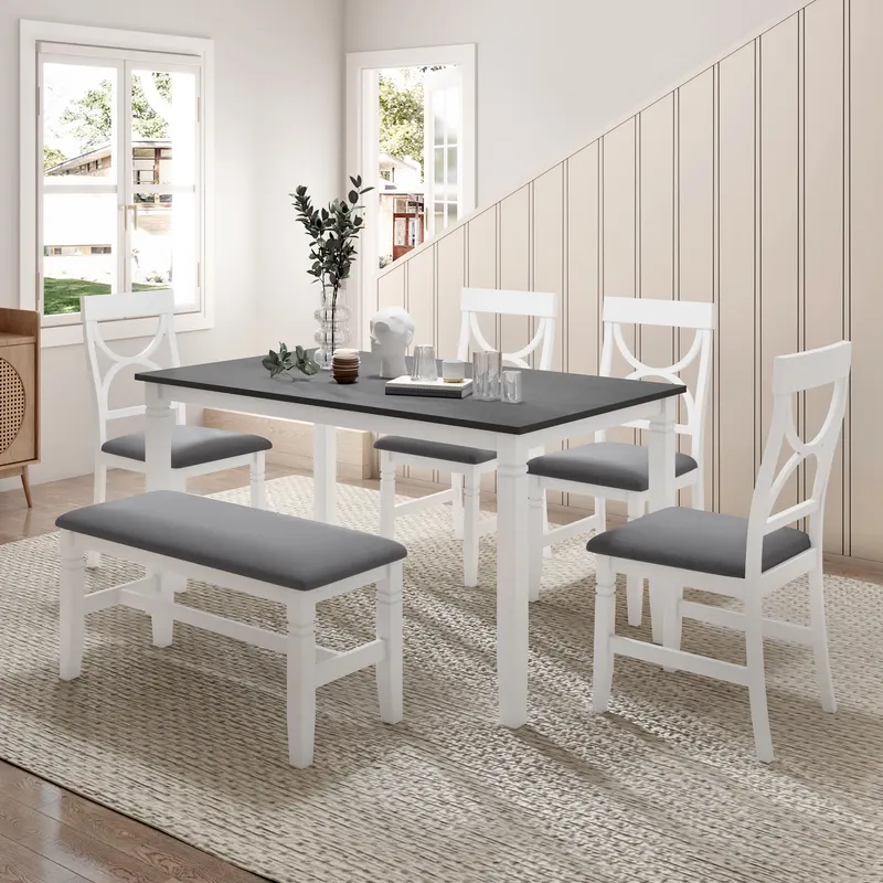 6- Piece Wood Dining Table Set Kitchen Table Set