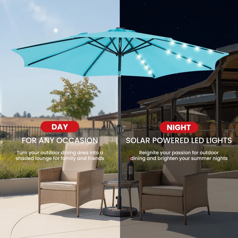 10ft Solar Polyester 32 LED Lighted Patio Umbrella with Tilt β photo 5