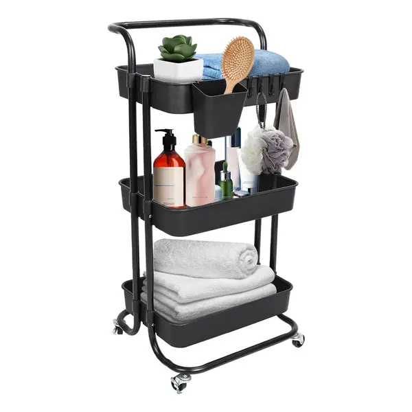 3 Tier Rolling Utility Cart Movable Storage Organizer with Mesh