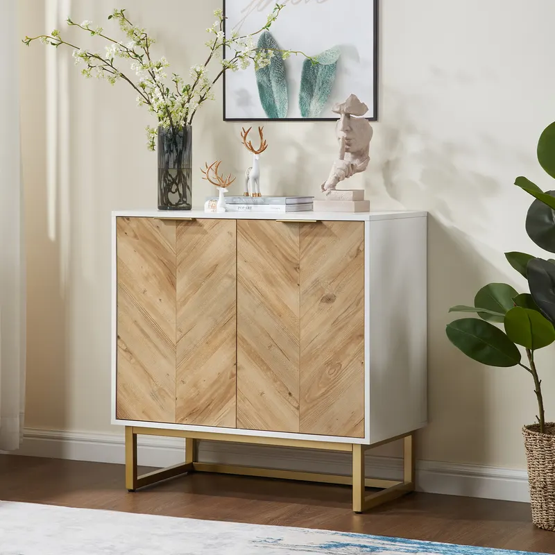 White and Gold Storage Cabinet with 2 Doors — photo 2