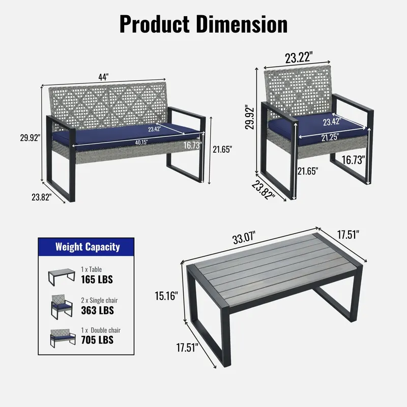 4-Piece Patio Furniture Set Outdoor Balcony Porch Garden β photo 2