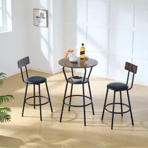 Round Bar Table and Stool Set with Shelf