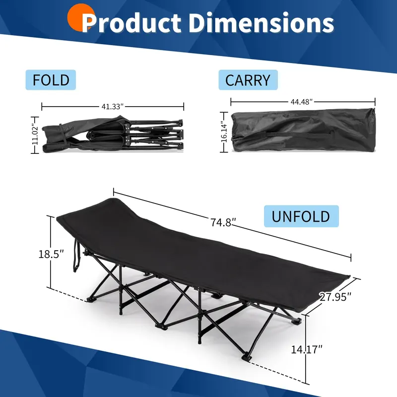 Folding Camping Cot Bed with Soft Pad β photo 3