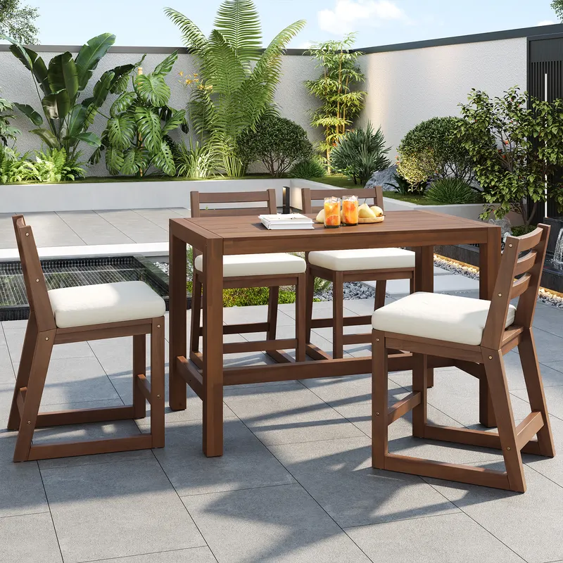 TREXM 5-Piece Rustic Patio Bar Set Patio Table and Chairs Set