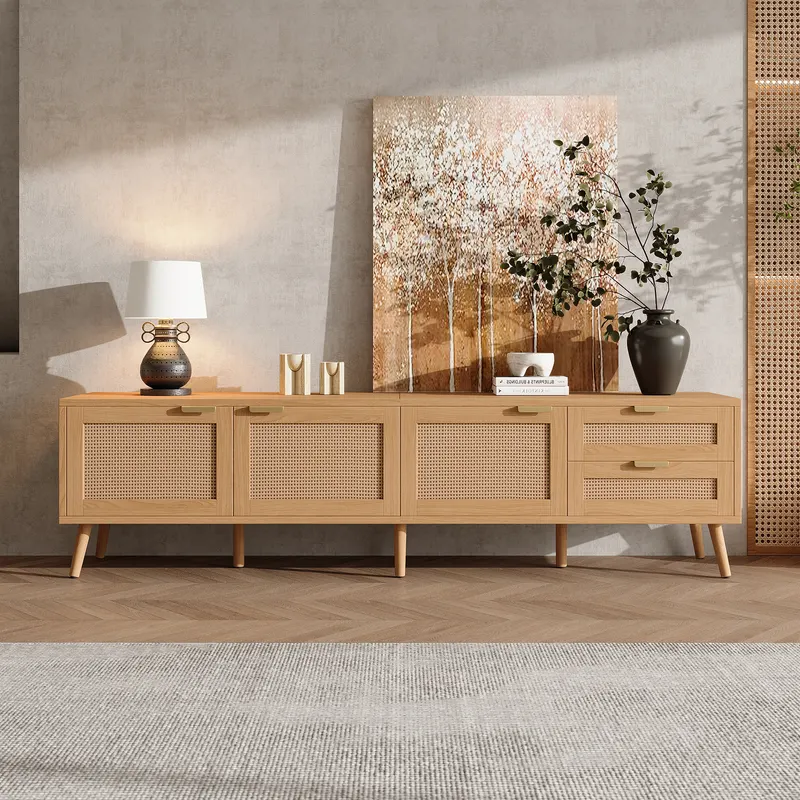 70inch Modern TV Stand with Rattan Doors for TVs Up to 80 β photo 4