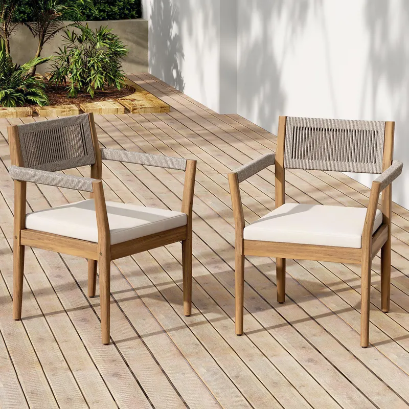 Braided Acacia Wood Outdoor Dining Chairs Set of 4 -teak Look — photo 3