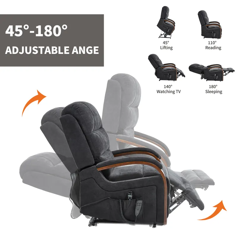 Power Black Chenille Lift Recliner Chair Dual Motor Infinite — photo 2