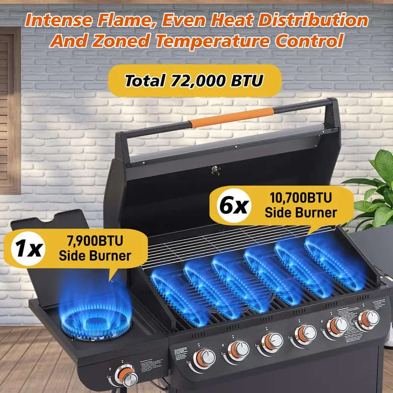 6 Burner BBQ Propane Gas Grill with Side Burner 72000 BTU Output β photo 3
