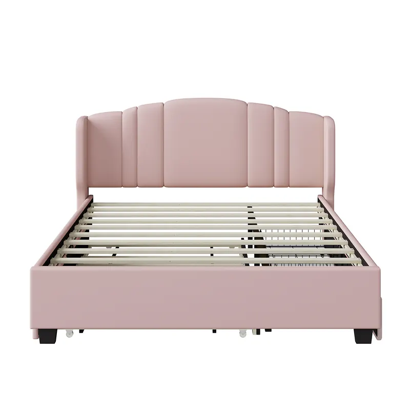 Upholstered Platform Bed with Wingback Headboard — photo 3