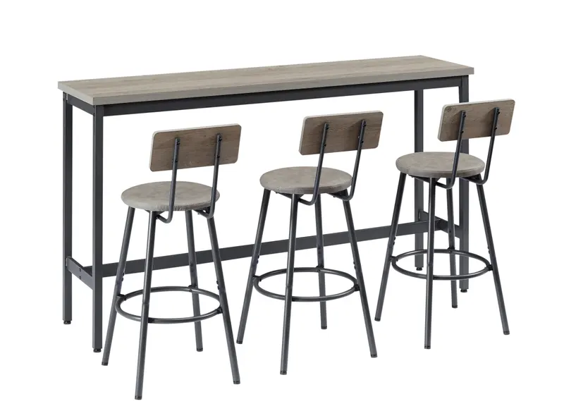 Long Bar Table Set with 3 PU Upholstered Bar Stools β photo 2