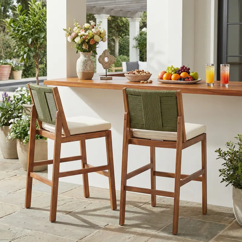 Outdoor Acacia Wood Bar Stools Set of 2