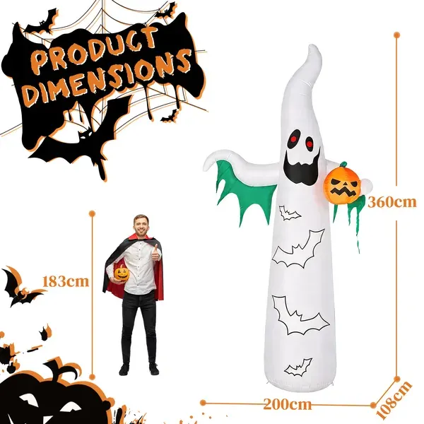 12ft Inflatable Halloween Decor with Flashing Bats & White — photo 6