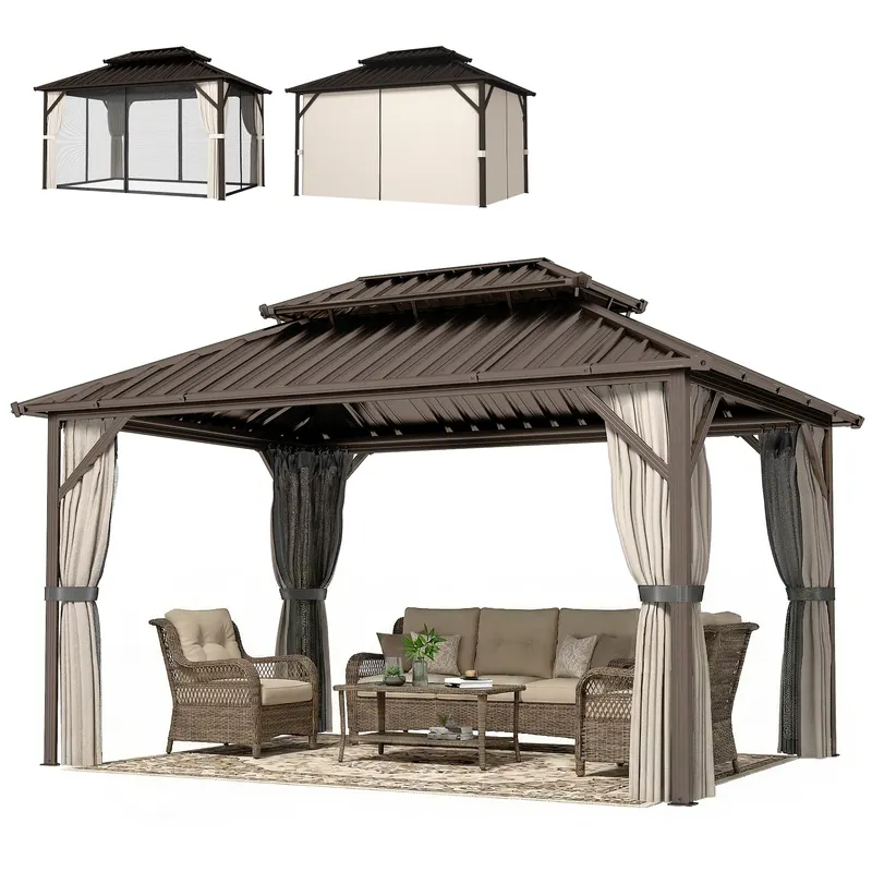 Hardtop Gazebo with Double Galvanized Steel Roof Canopy