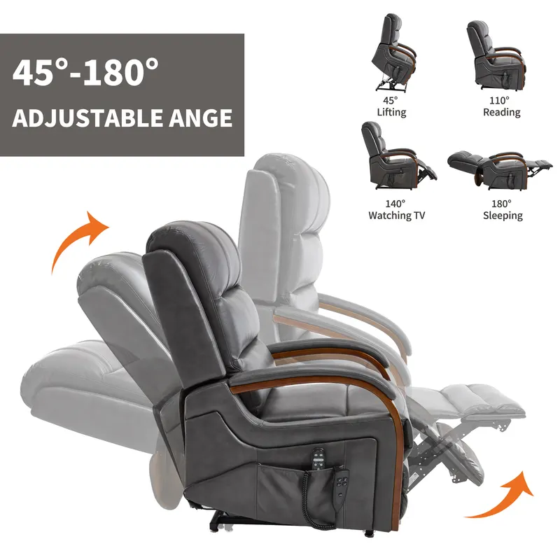 Power Dark Grey Leatheraire Lift Recliner Chair Dual Motor — photo 8