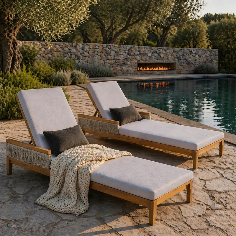 76.8 Solid Acacia Wood Sun Chaise Lounger Set of 2 β photo 4