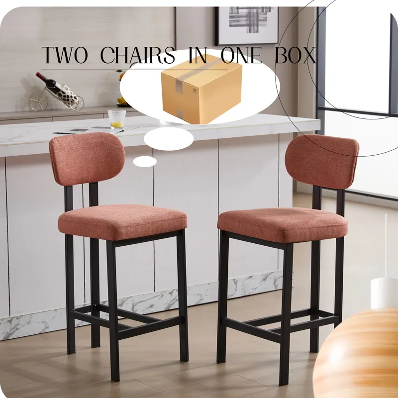 Bar Stools Set of 2 — 26 Inch Modern Upholstered Fabric Counter — photo 5