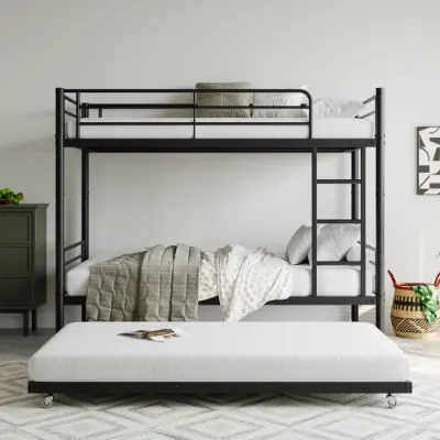 Twin Bunk Bed with Trundle Metal Bunkbeds with Ladder