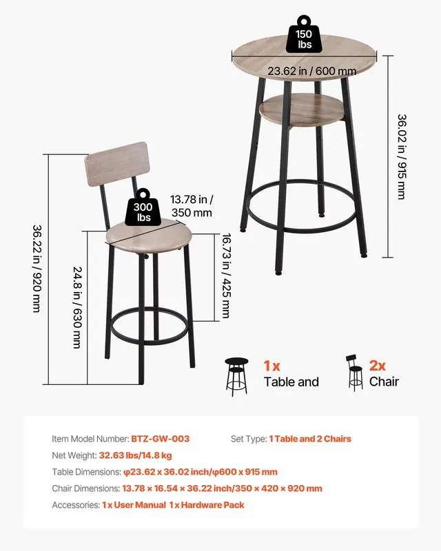 Bar Table — 3PCS 23.5″ Bars Tables Set — photo 5