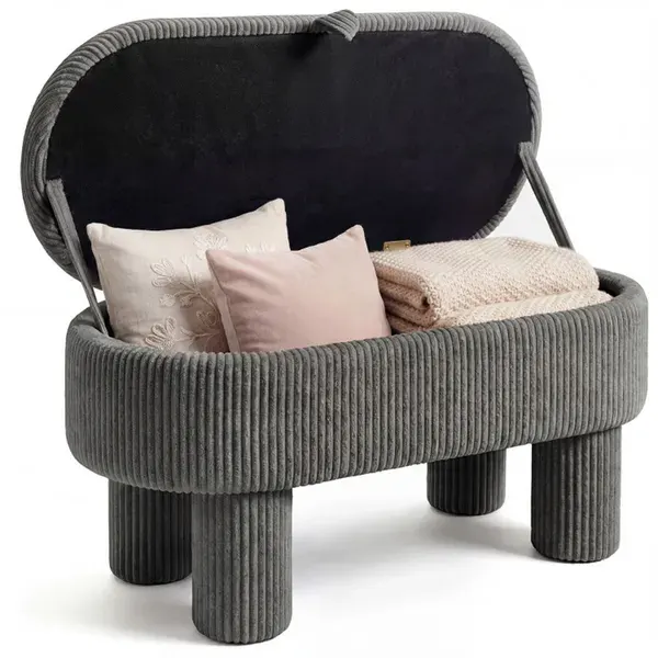 Gray 42 Inch Corduroy Storage Bench — photo 2