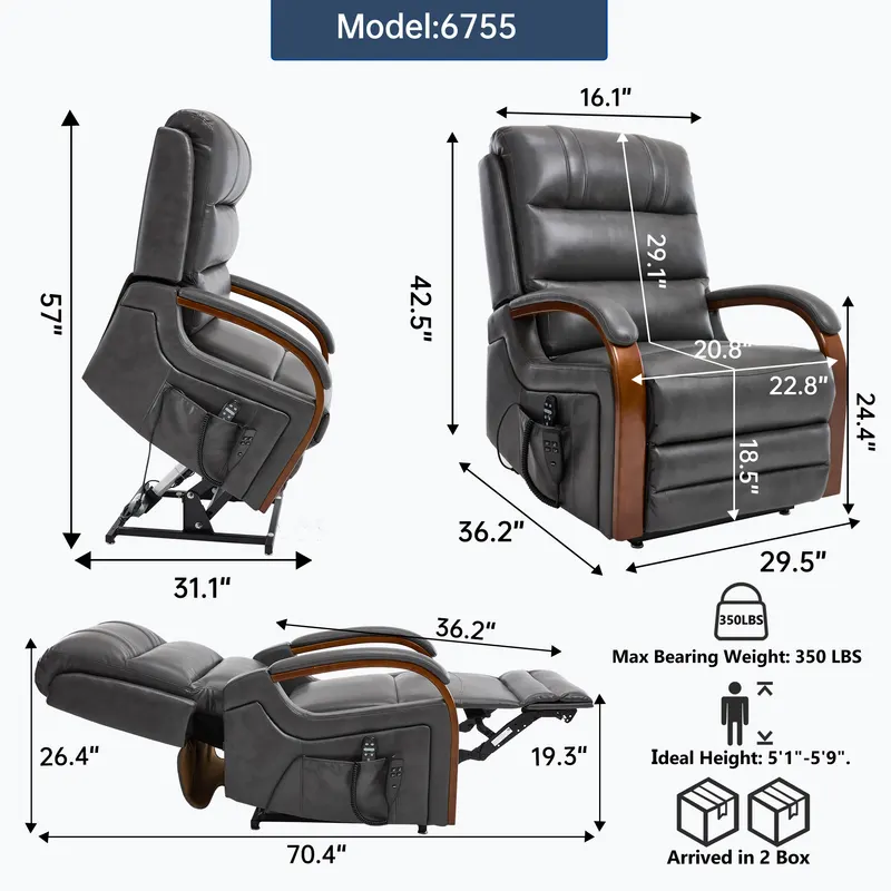 Power Dark Grey Leatheraire Lift Recliner Chair Dual Motor — photo 4