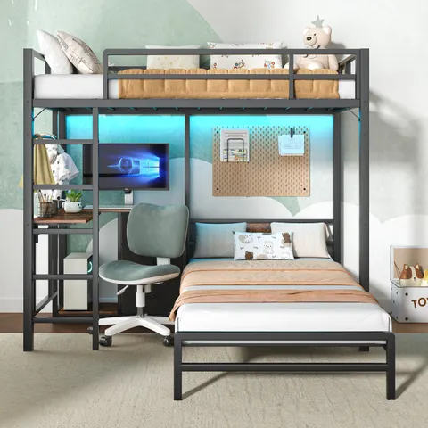Bunk Bed with Folding Table β 3 Storage Drawers