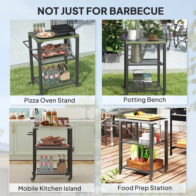 3-Shelf Outdoor Grill Cart with Stainless Steel Tabletop — photo 4