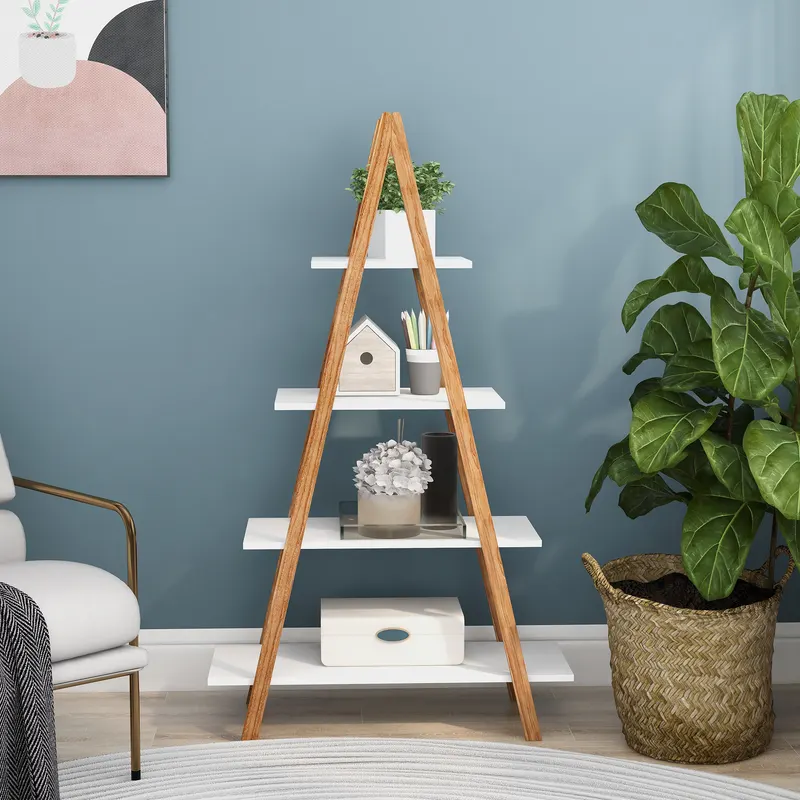 Solid Bamboo Wood Oxford a Frame Ladder Display Bookshelf — photo 5