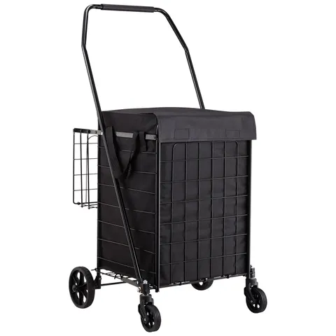 Shopping Cart — Folding Grocery Utility Cart with Dual Baskets