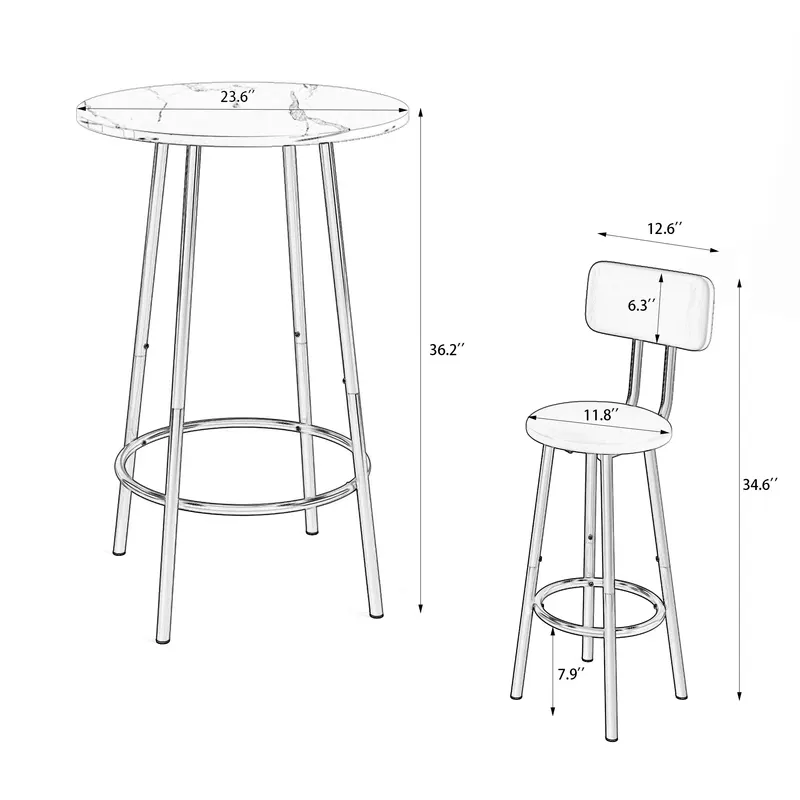3-Piece Bar Table Set with 2 Bar Stools Modern Pub Table — photo 5