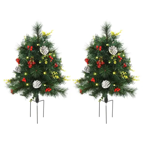 2.5ft 2 Pieces Prelit Artificial Christmas Tree with LED Light