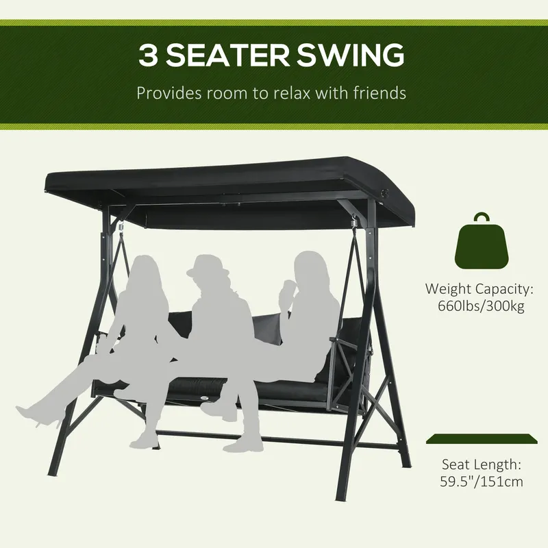 3-Seat Patio Swing Chair β Porch Swing Glider with Cushion β photo 8