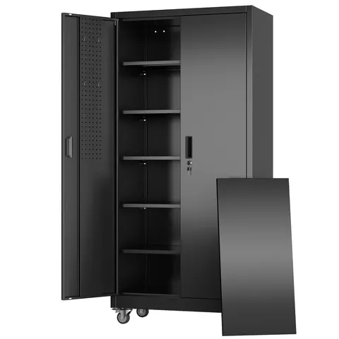 Aobabo Metal Storage Cabinet with Wheels and Door Pegboard