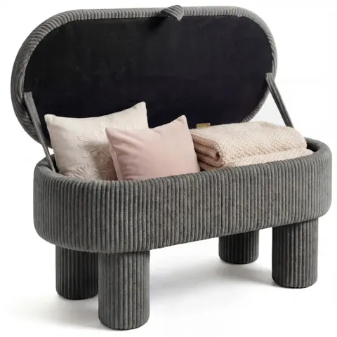 Gray 42 Inch Corduroy Storage Bench