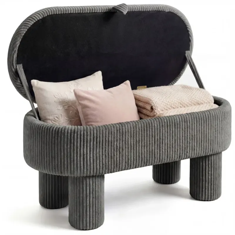 Gray 42 Inch Corduroy Storage Bench