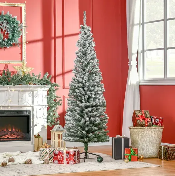 HOMCOM 6ft Artificial Snow Flocked Christmas Tree with Foldable β photo 4