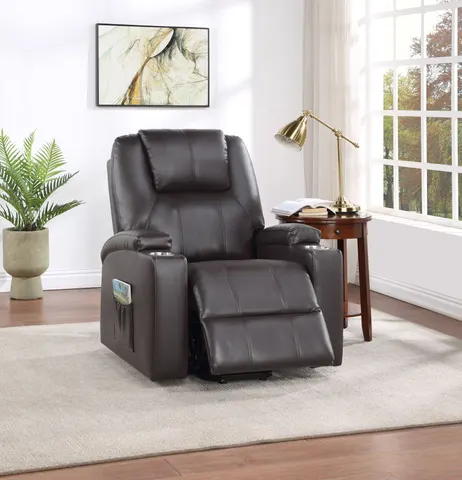 Brown Leather Recliner Aire W Power Lift & Massage