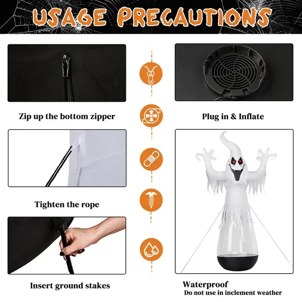 12ft Inflatable Halloween Decor Half-body Clear PVC White Ghost — photo 3