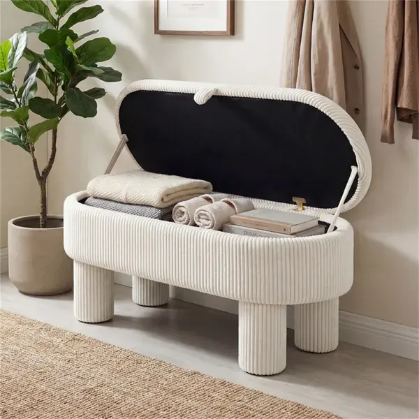 Beige 42 Inch Corduroy Storage Bench — photo 6