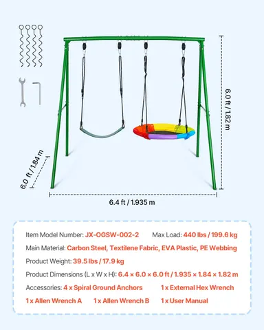 Swing Set for Backyard β 32 in Saucer Swing Seat and Belt Seat