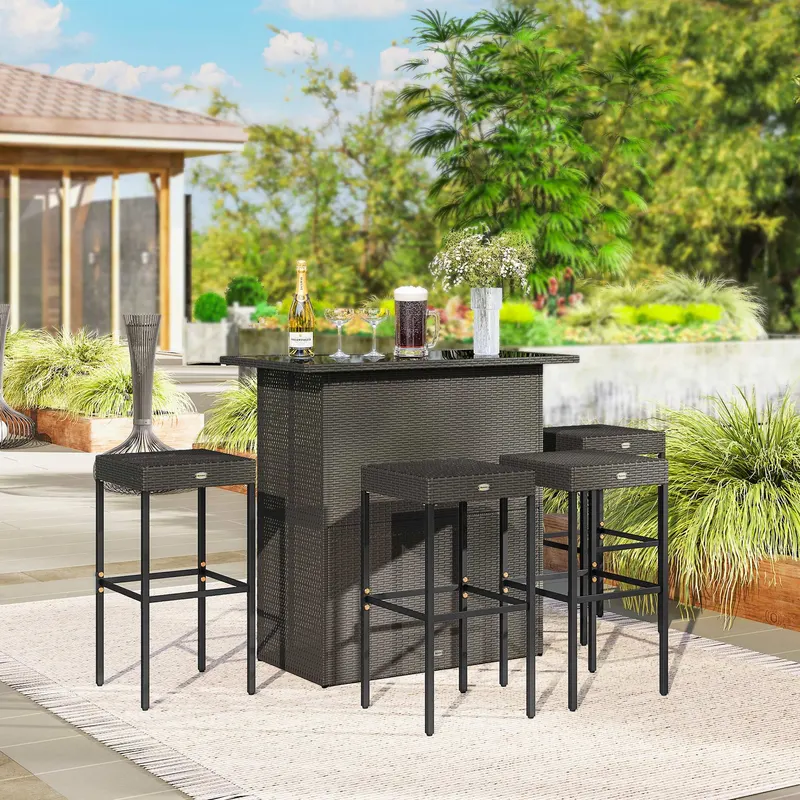 5 Piece Rattan Wicker Bar Set β High Top Outdoor Table β photo 2