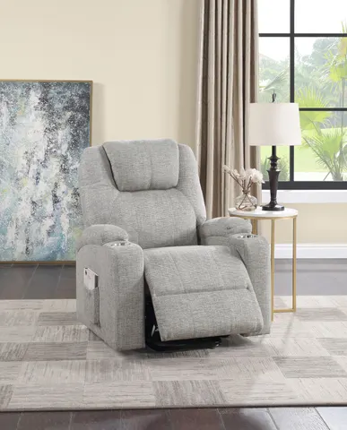 Light Gray Chenille Recliner W Power Lift & Massage