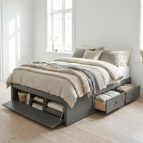 Queen Size Platform Bed Frame with 4 Storage Drawers