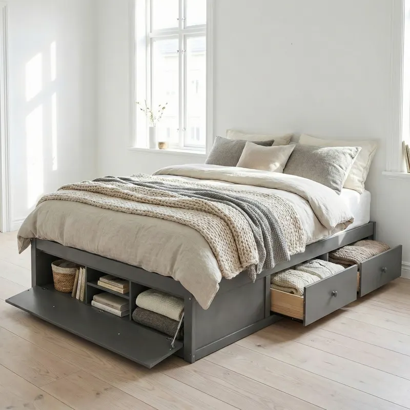 Queen Size Platform Bed Frame with 4 Storage Drawers