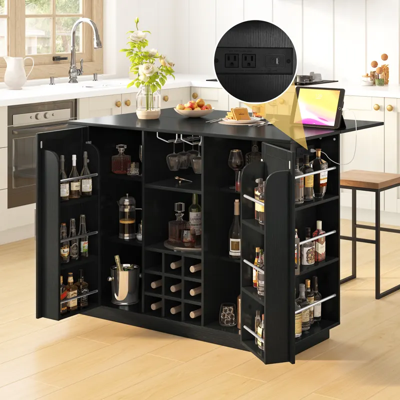 U-style 47.2 Kitchen Island with Drop Leaf & Power Outlet Wine — photo 5