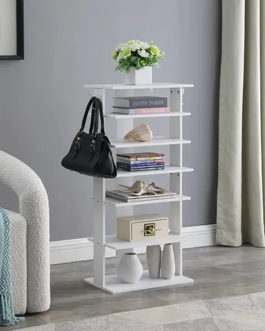 Vertical Shoe Rack — 7 Tier Shoe Storage Organizer with Hooks
