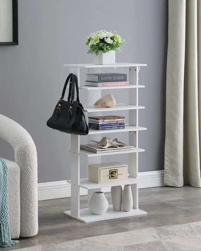 Vertical Shoe Rack — 7 Tier Shoe Storage Organizer with Hooks