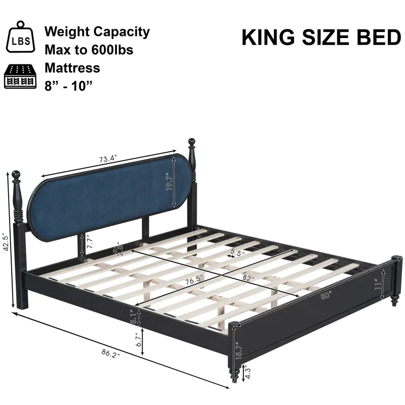 King Bed Frame β Solid Wood Platform with Slats β photo 2