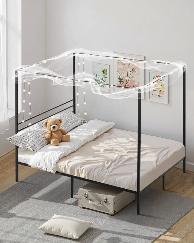 Full Size Canopy Bed Frame — Metal Canopy Bed with Four Posters
